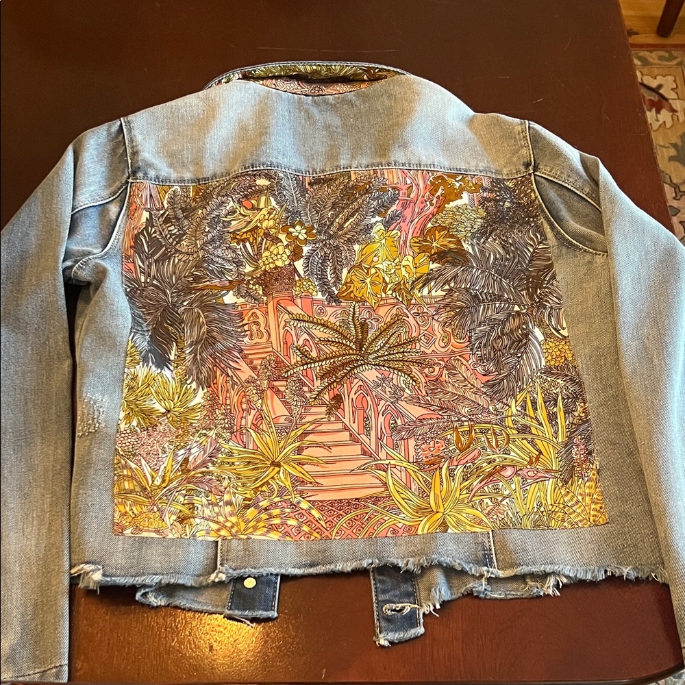 Denim Jacket with Tropical Print